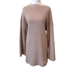 Waffle‎ Knit Sweater Dress Bell Sleeve Oatmeal Mini Commense S